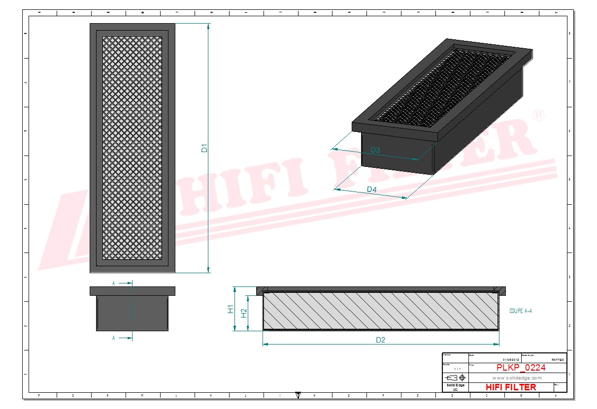 Schema tecnico Filtro abitacolo ai carboni attivi