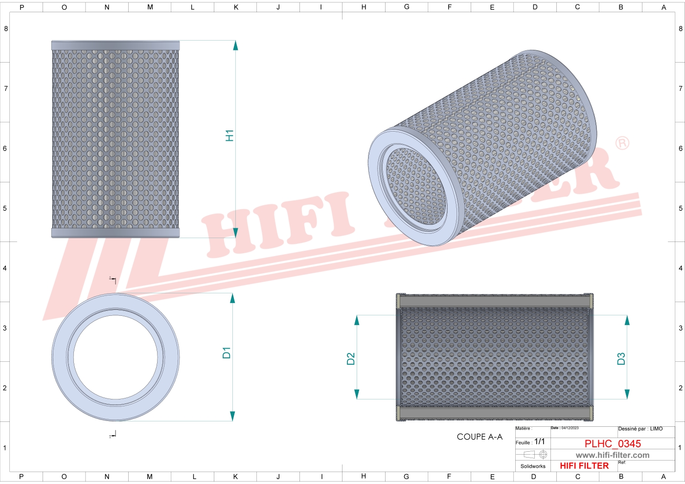 Schema tecnico Filtro olio