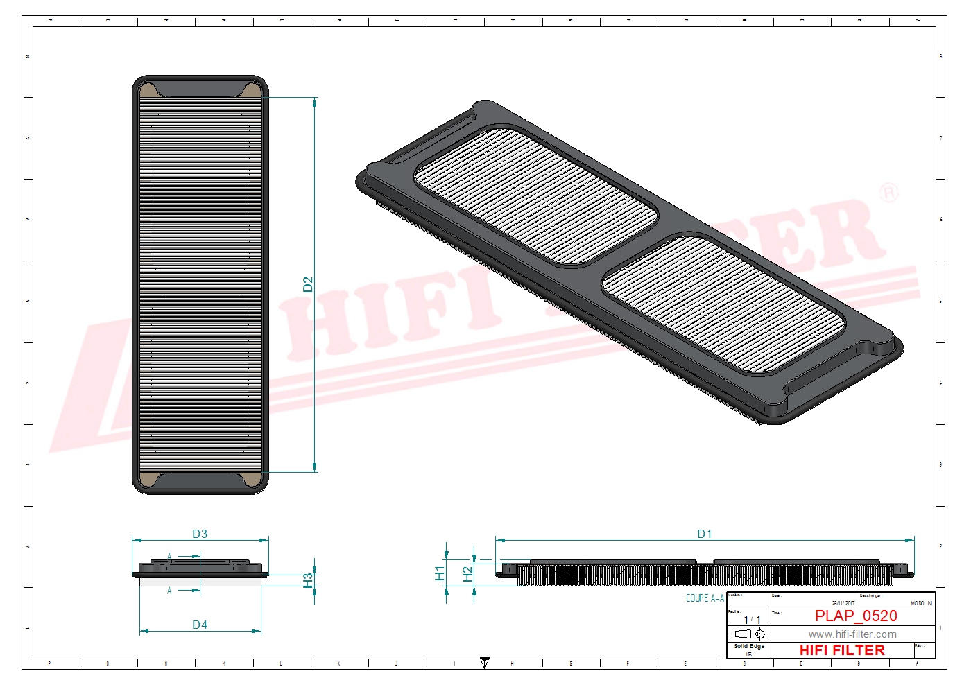Schema tecnico Filtro aria C4373/1 per trattori e macchine agricole
