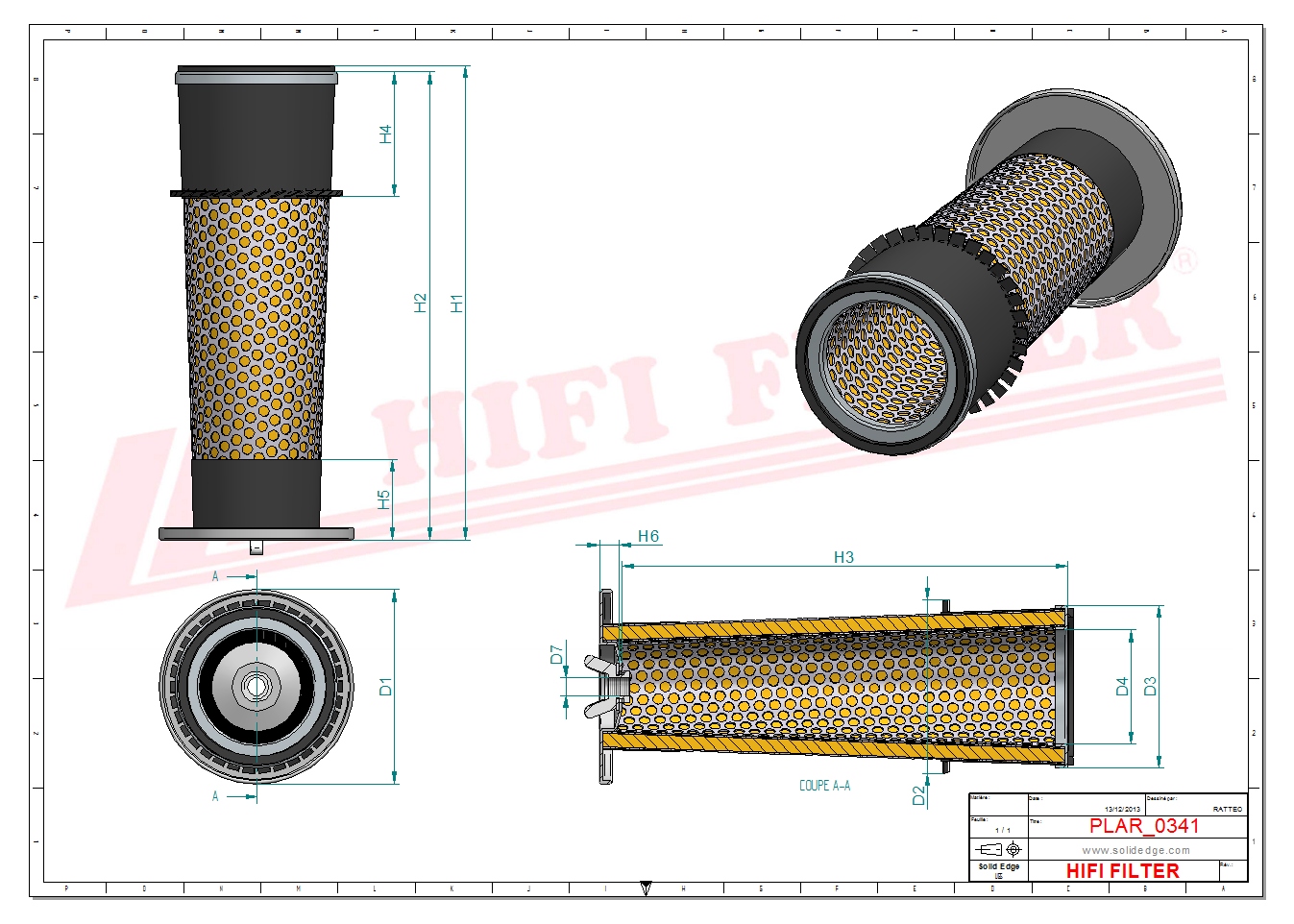 Schema tecnico Filtro aria