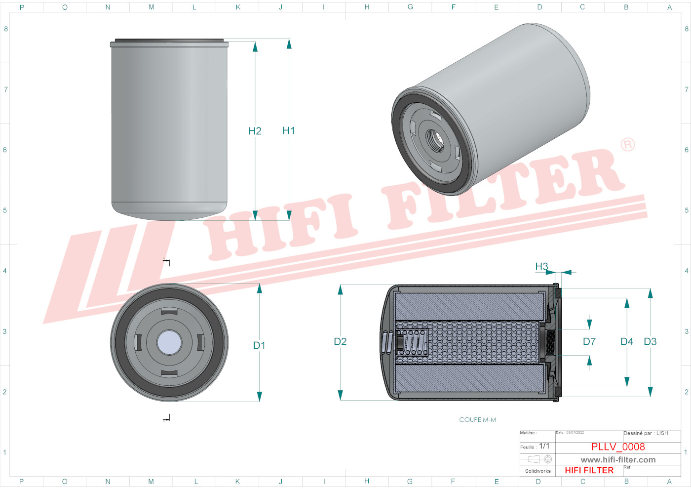 Schema tecnico Filtro olio