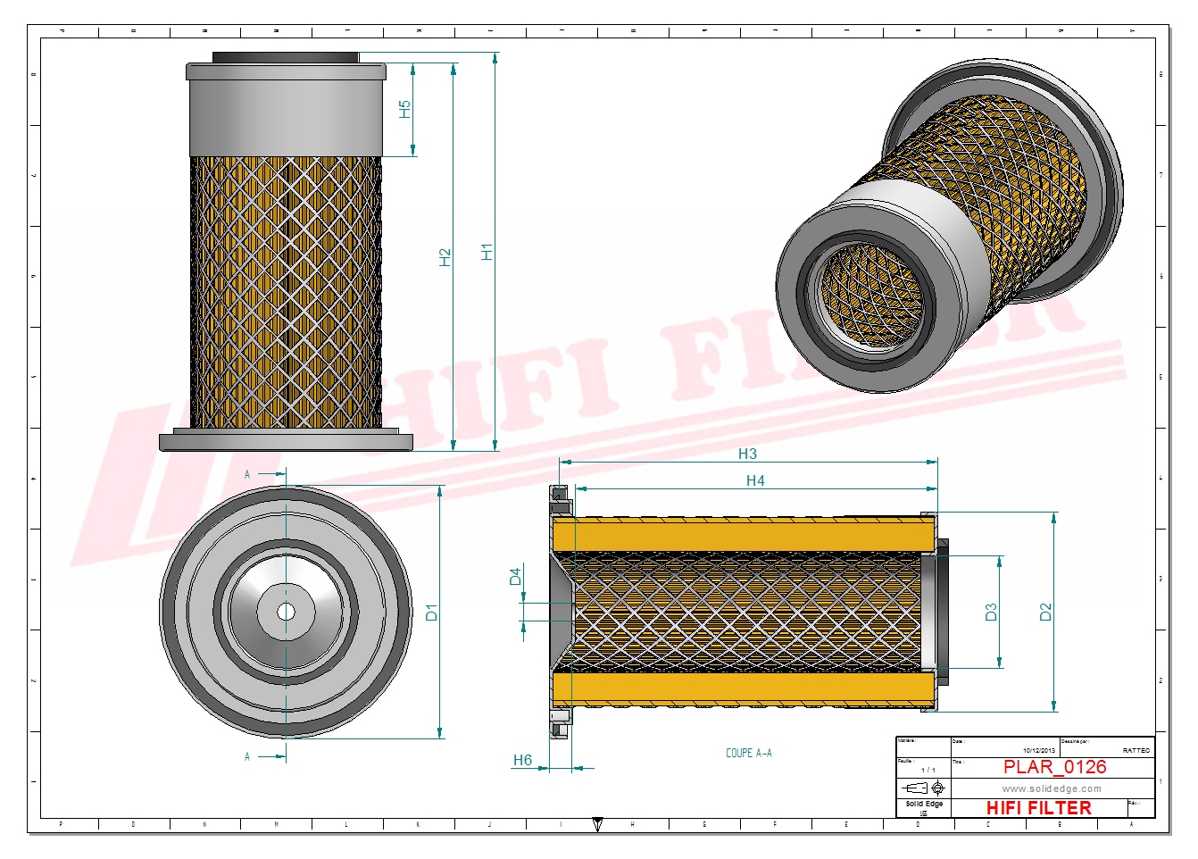 Schema tecnico Filtro aria FL016 per trattori e macchine agricole