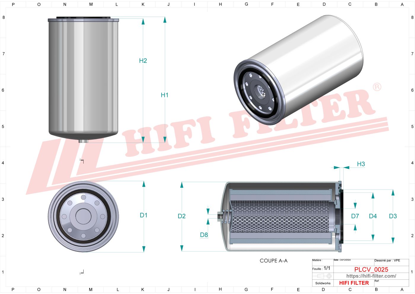 Schema tecnico Filtro carburante