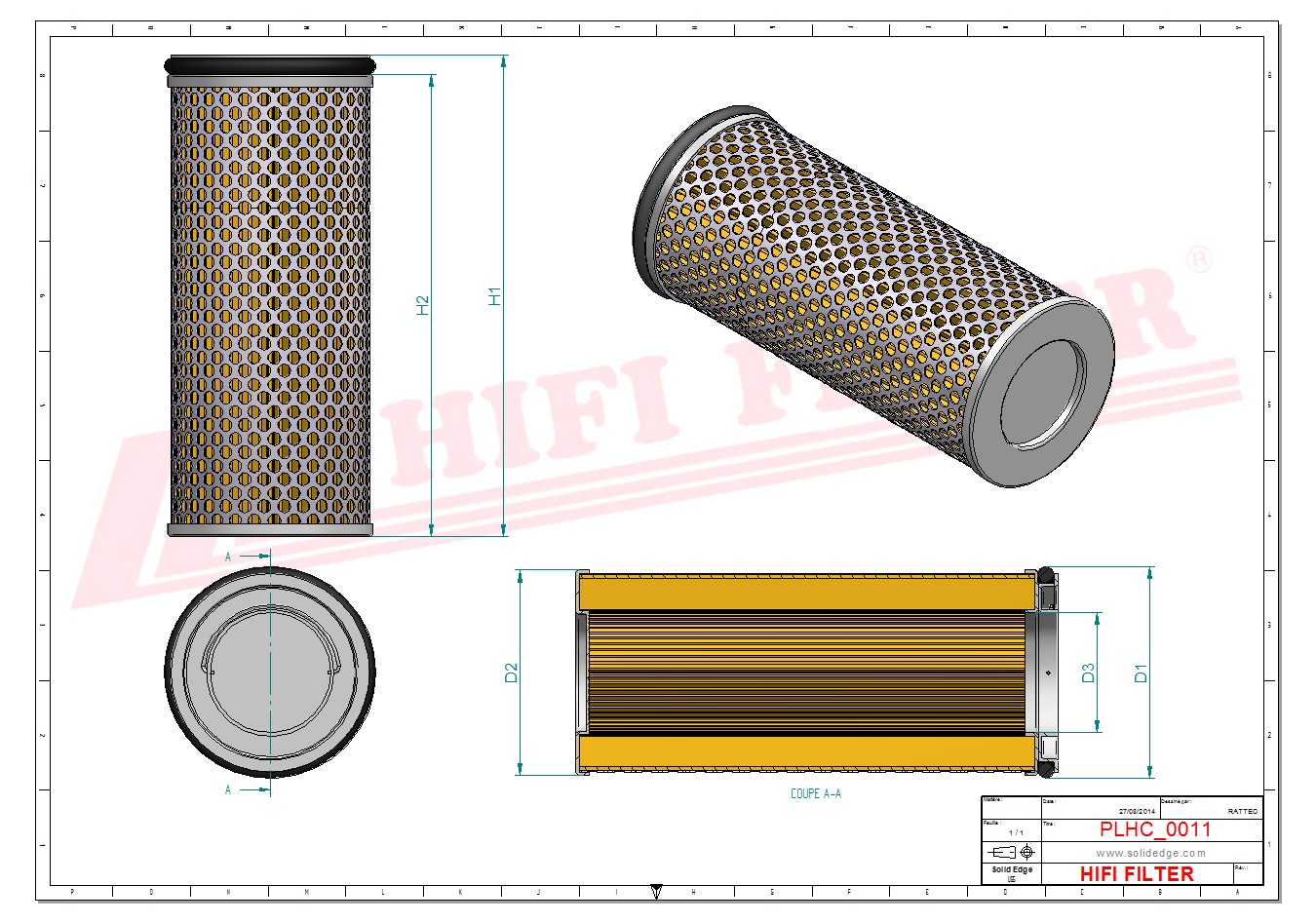 Schema tecnico Filtro idraulico FH208 per trattori e macchine agricole