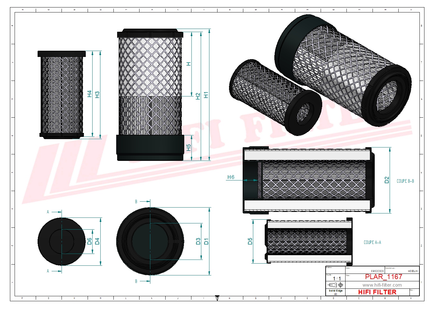 Schema tecnico Filtro aria 00019500340 per trattori e macchine agricole
