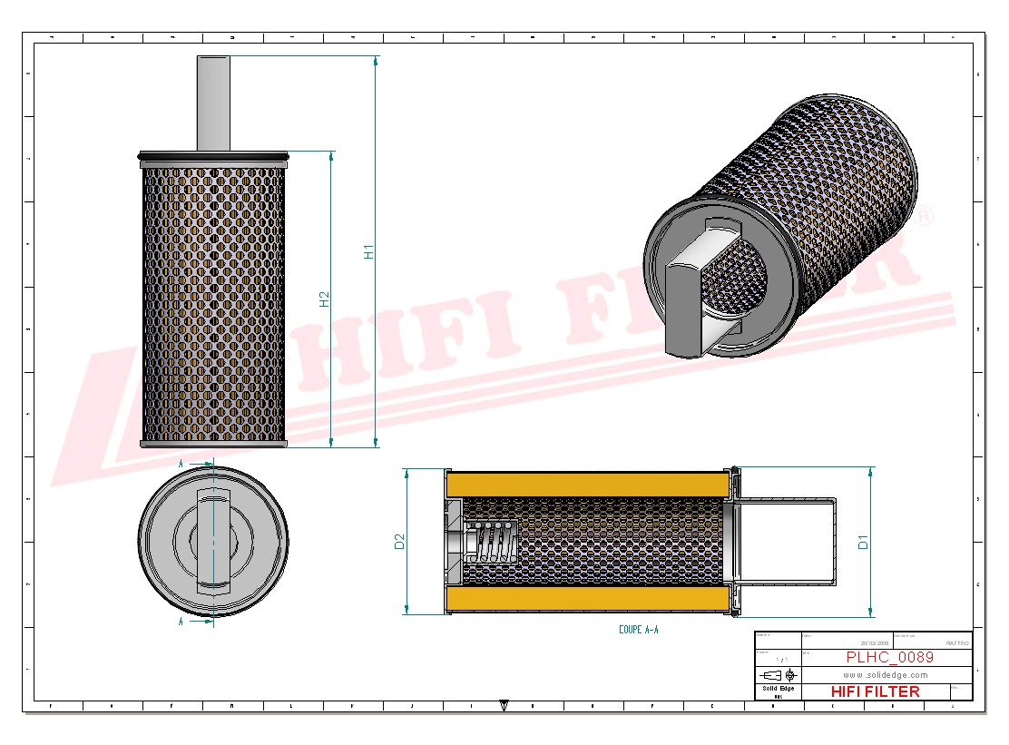 Schema tecnico Filtro idraulico H9005 per trattori e macchine agricole