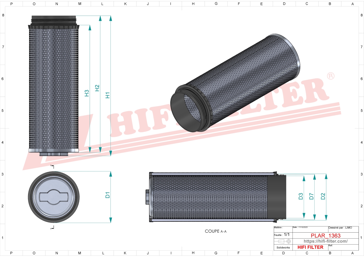 Schema tecnico Filtro aria
