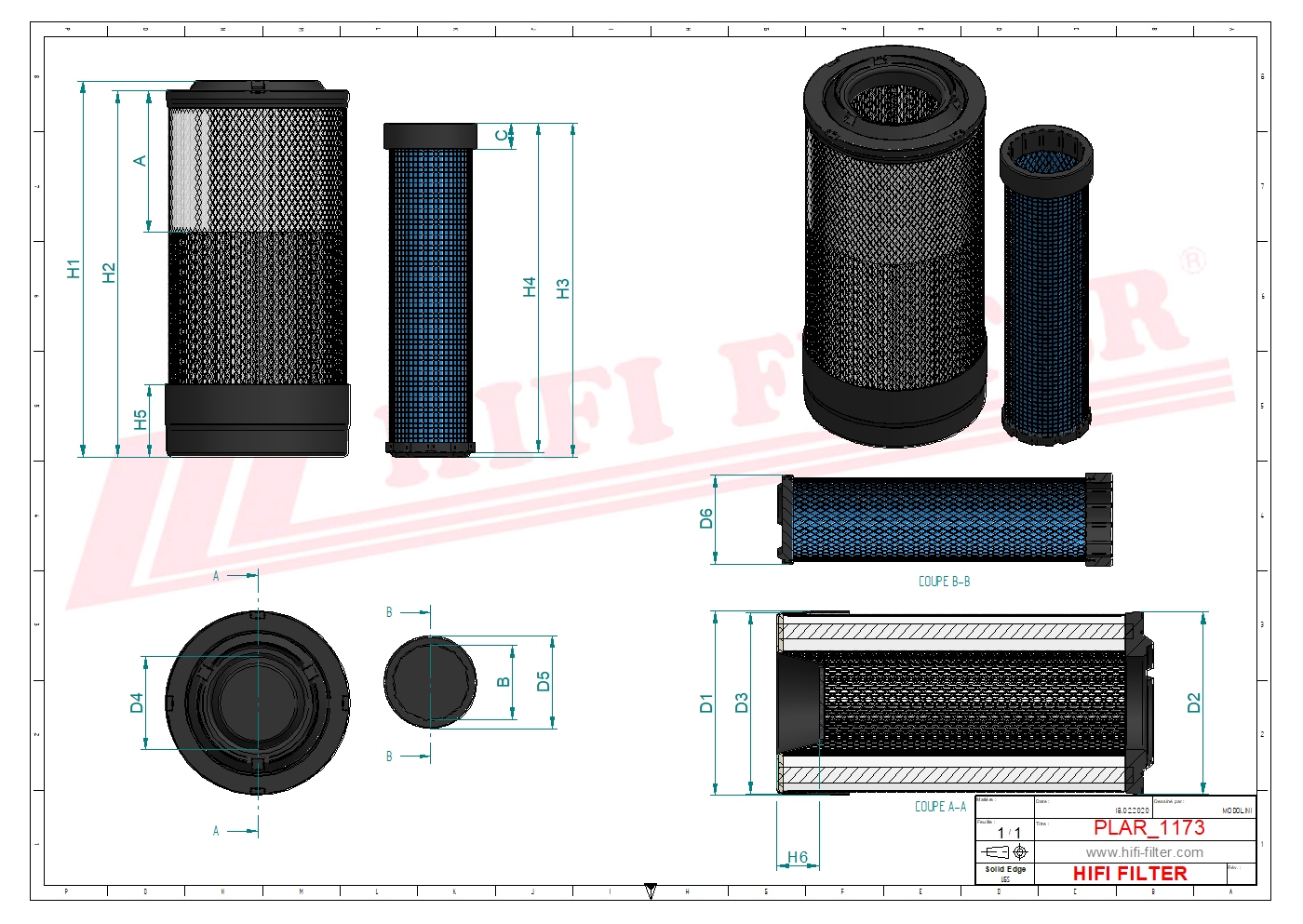 Schema tecnico Filtro aria CF10010 per trattori e macchine agricole