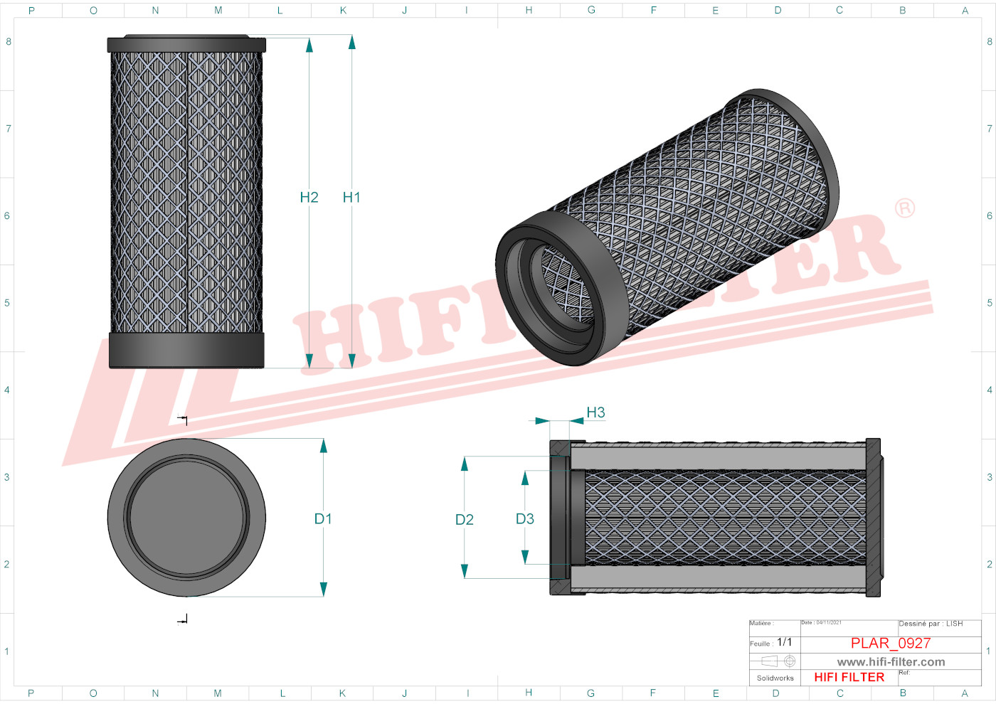 Schema tecnico Filtro aria 13C45-16615-AA per trattori e macchine agricole