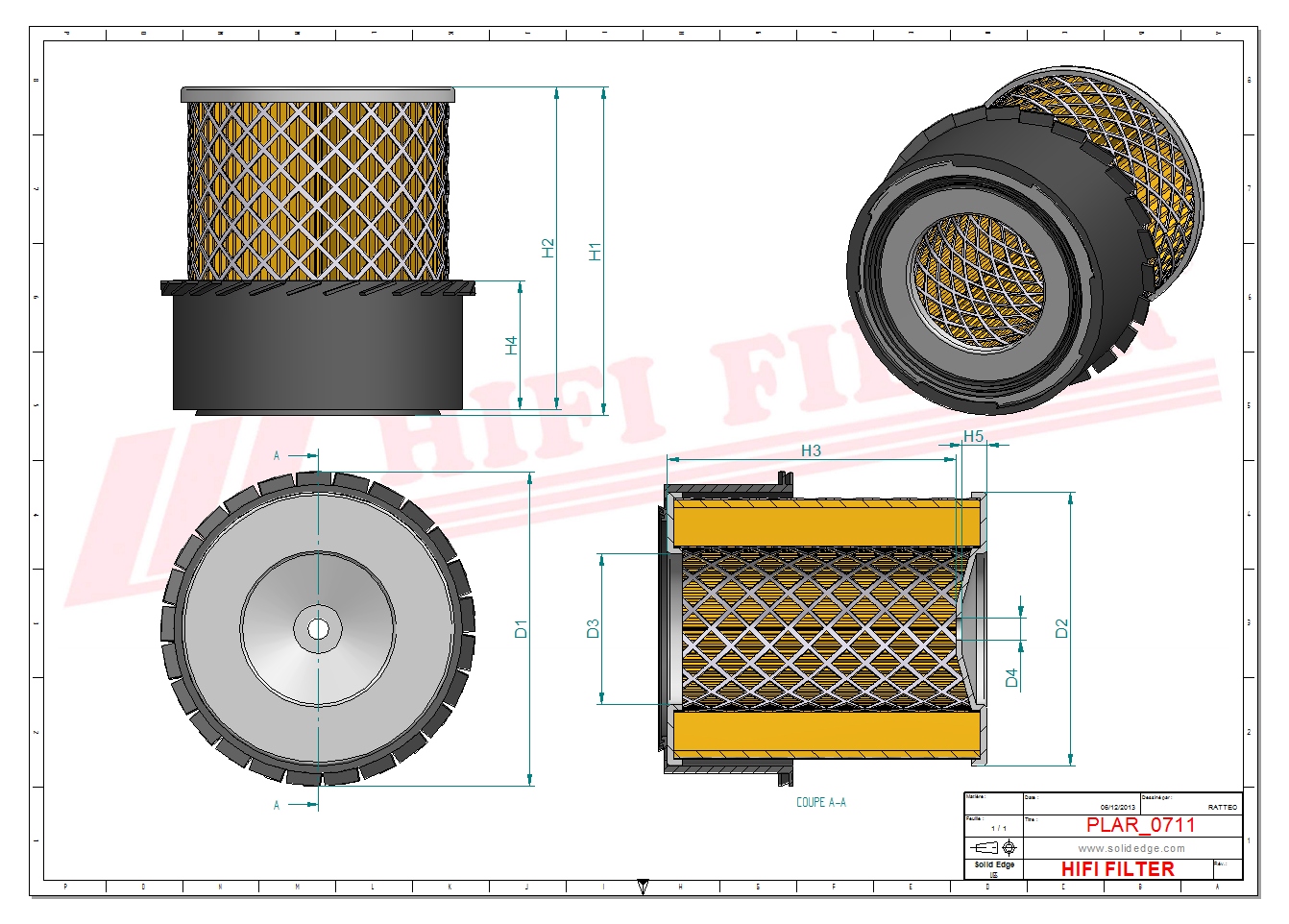 Schema tecnico Filtro aria 10906043 per trattori e macchine agricole