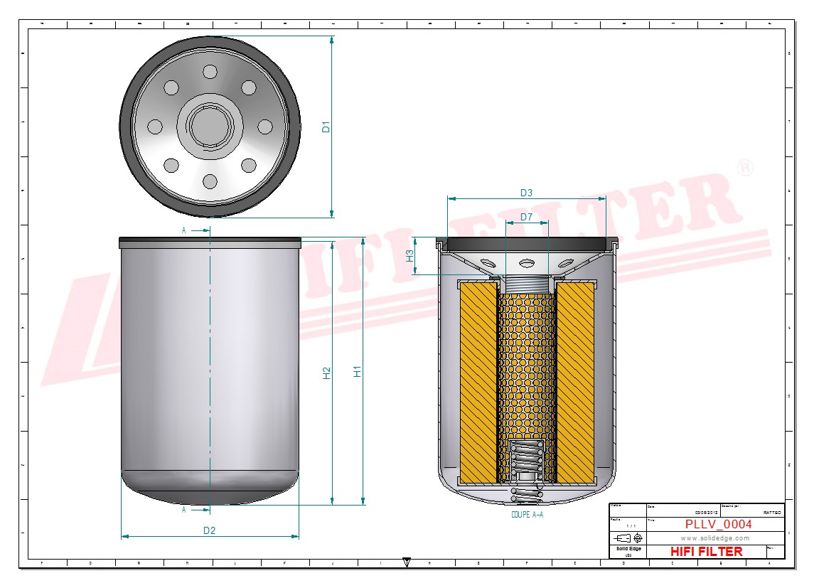 Schema tecnico Filtro olio 194815 per trattori e macchine agricole