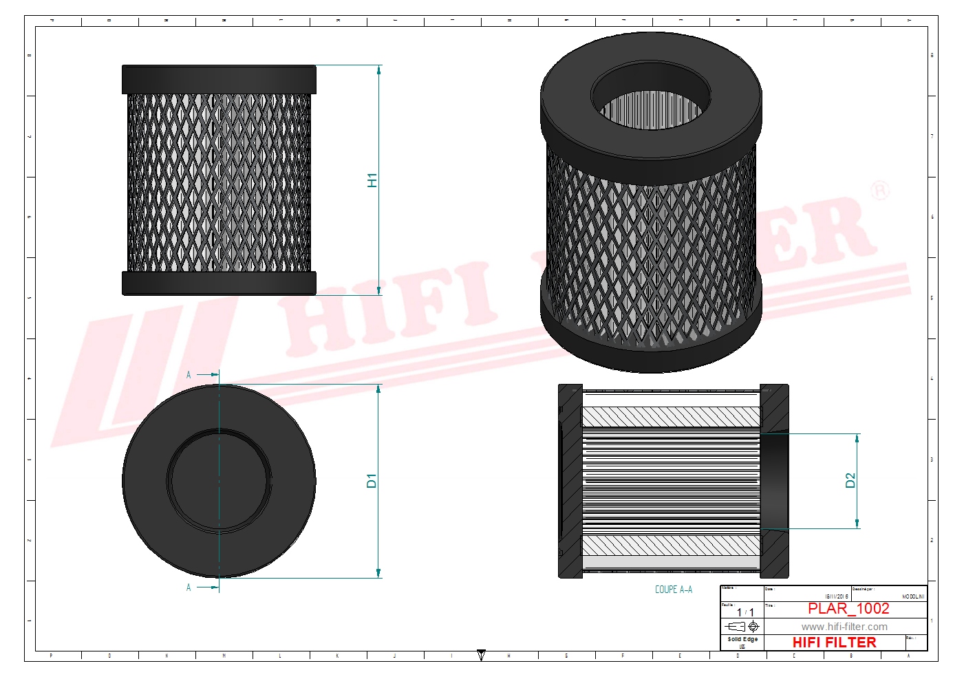 Schema tecnico Filtro aria 1005229249 per trattori e macchine agricole