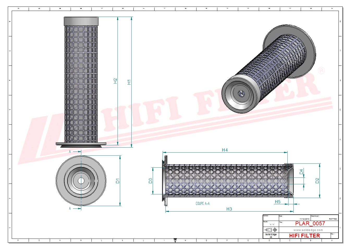 Schema tecnico Filtro aria 031788 per trattori e macchine agricole