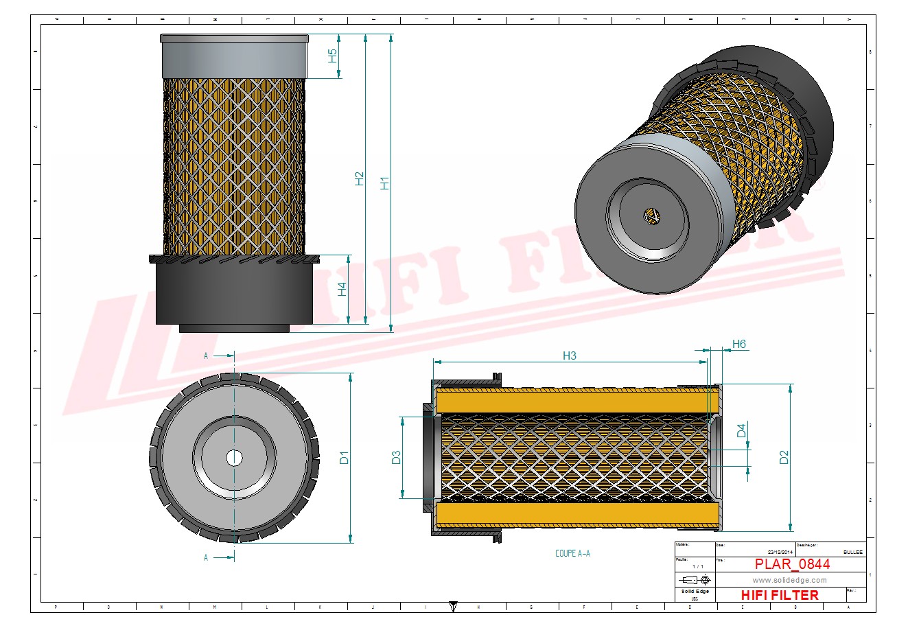 Schema tecnico Filtro aria 020 per trattori e macchine agricole