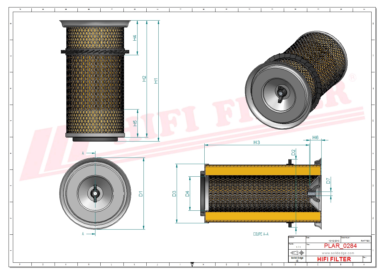 Schema tecnico Filtro aria