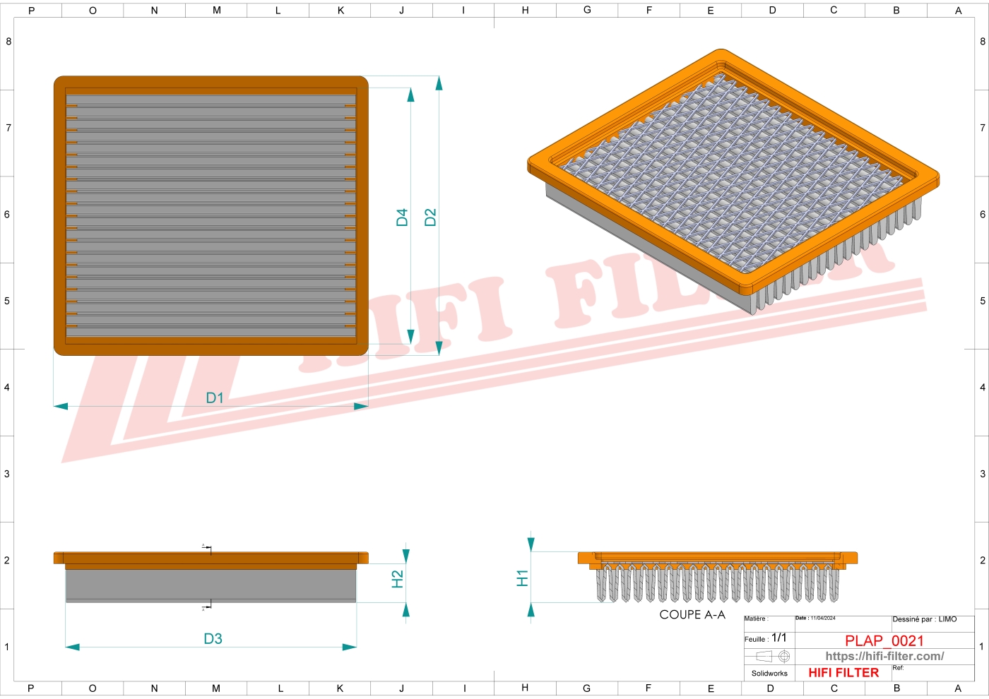Schema tecnico Filtro aria 195875 per trattori e macchine agricole