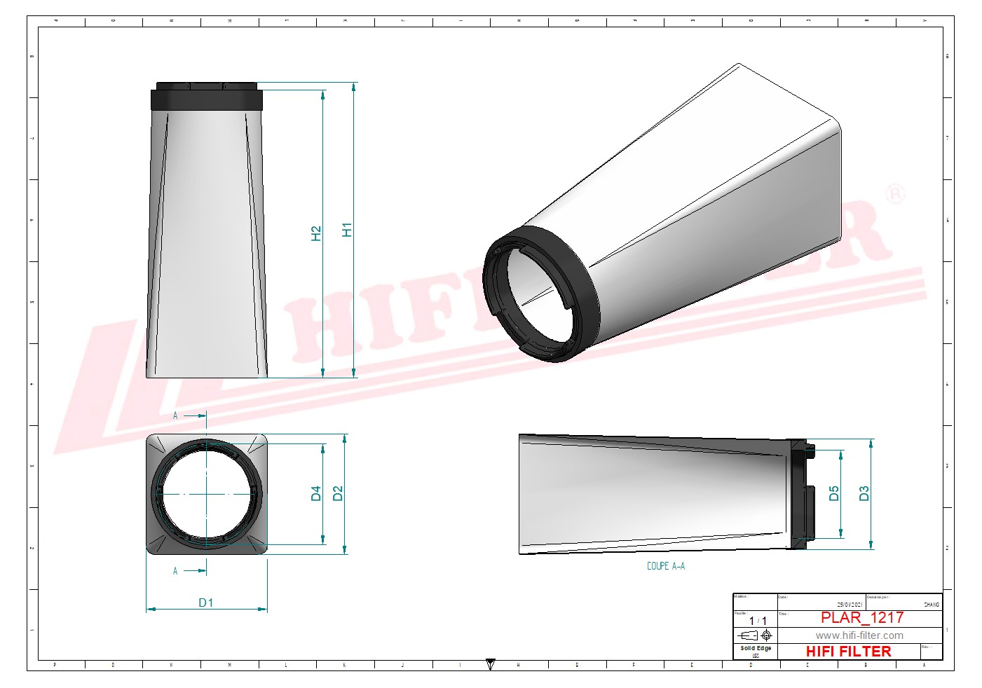 Schema tecnico Filtro aria