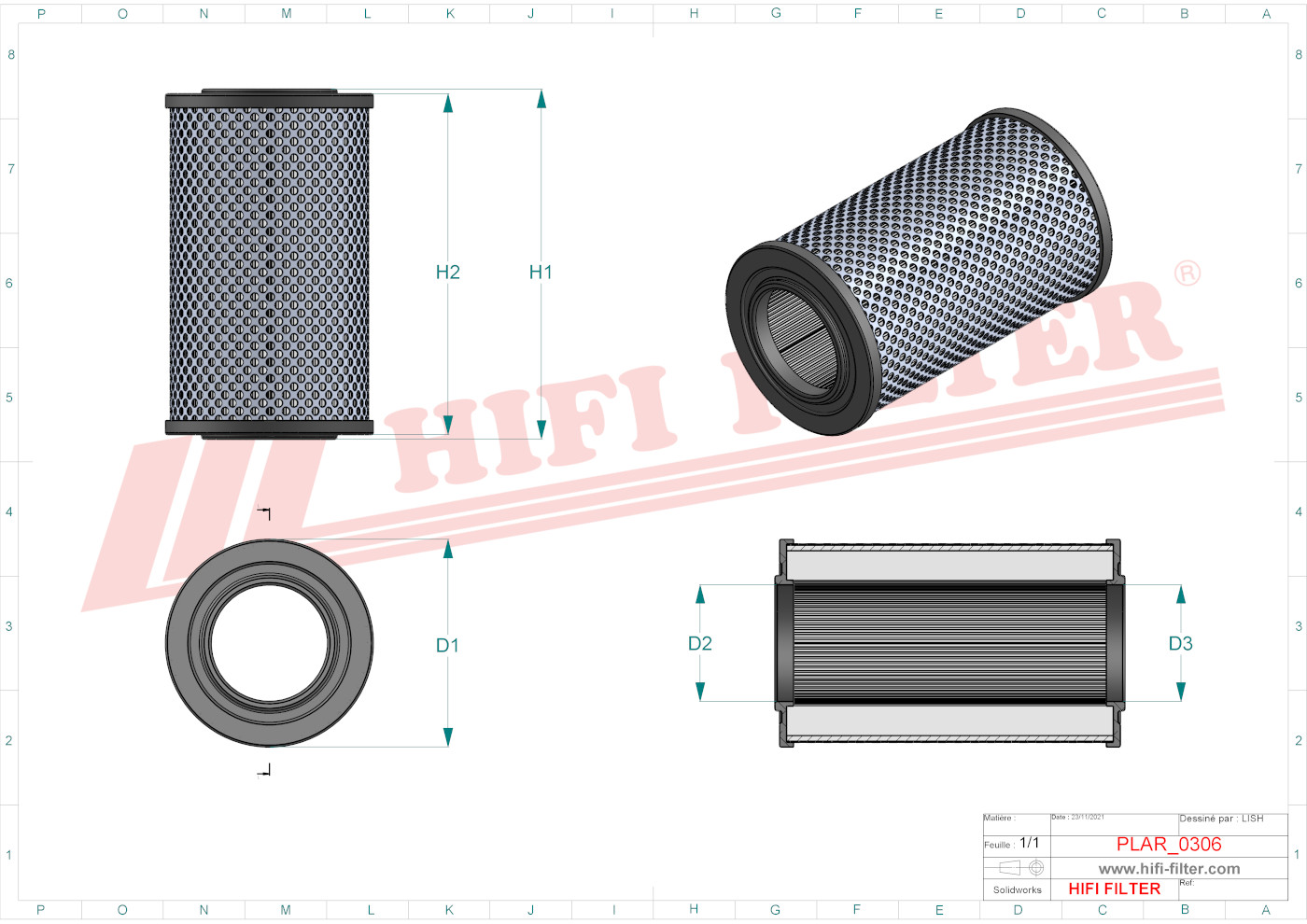 Schema tecnico Filtro aria A0040947604 per trattori e macchine agricole