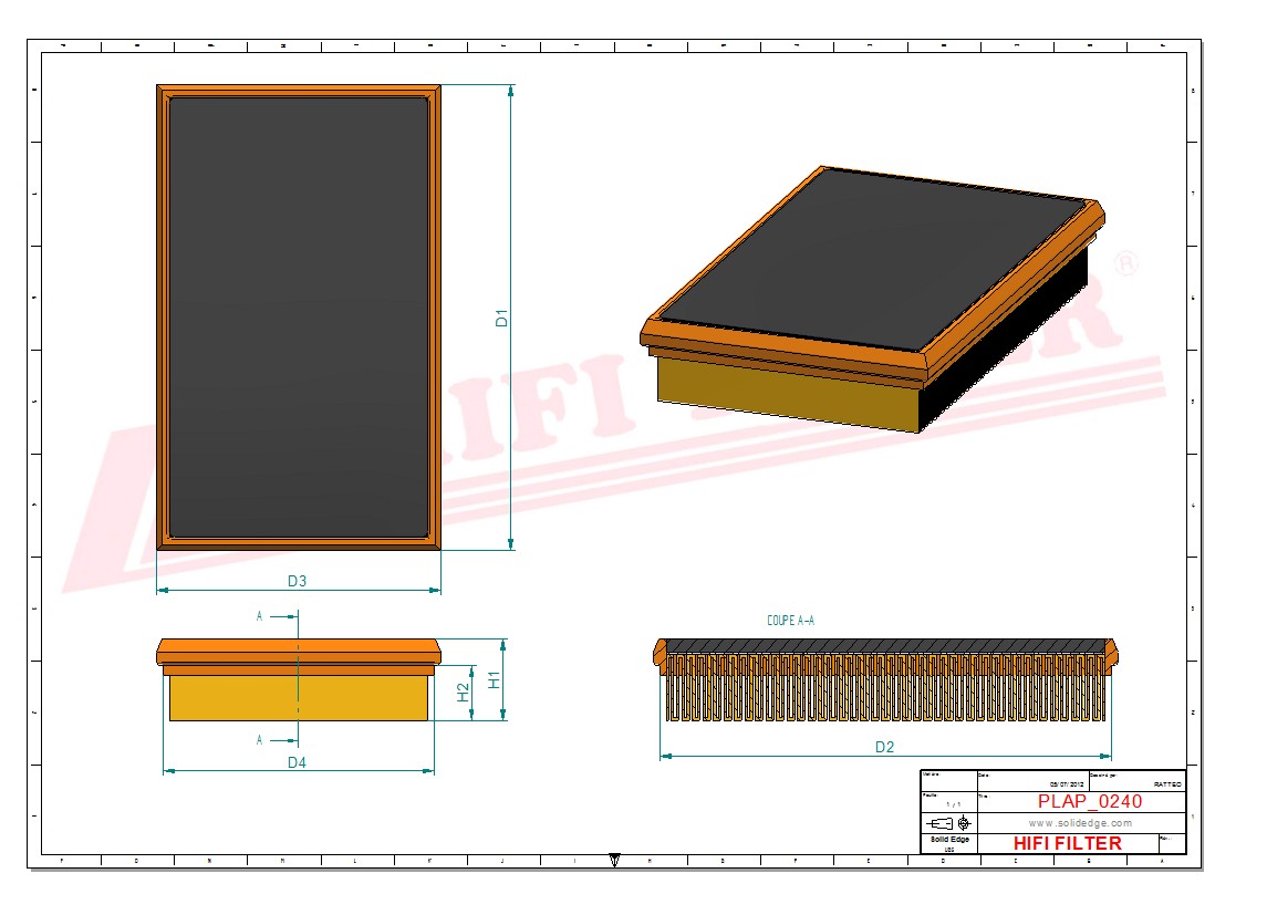 Schema tecnico Filtro aria