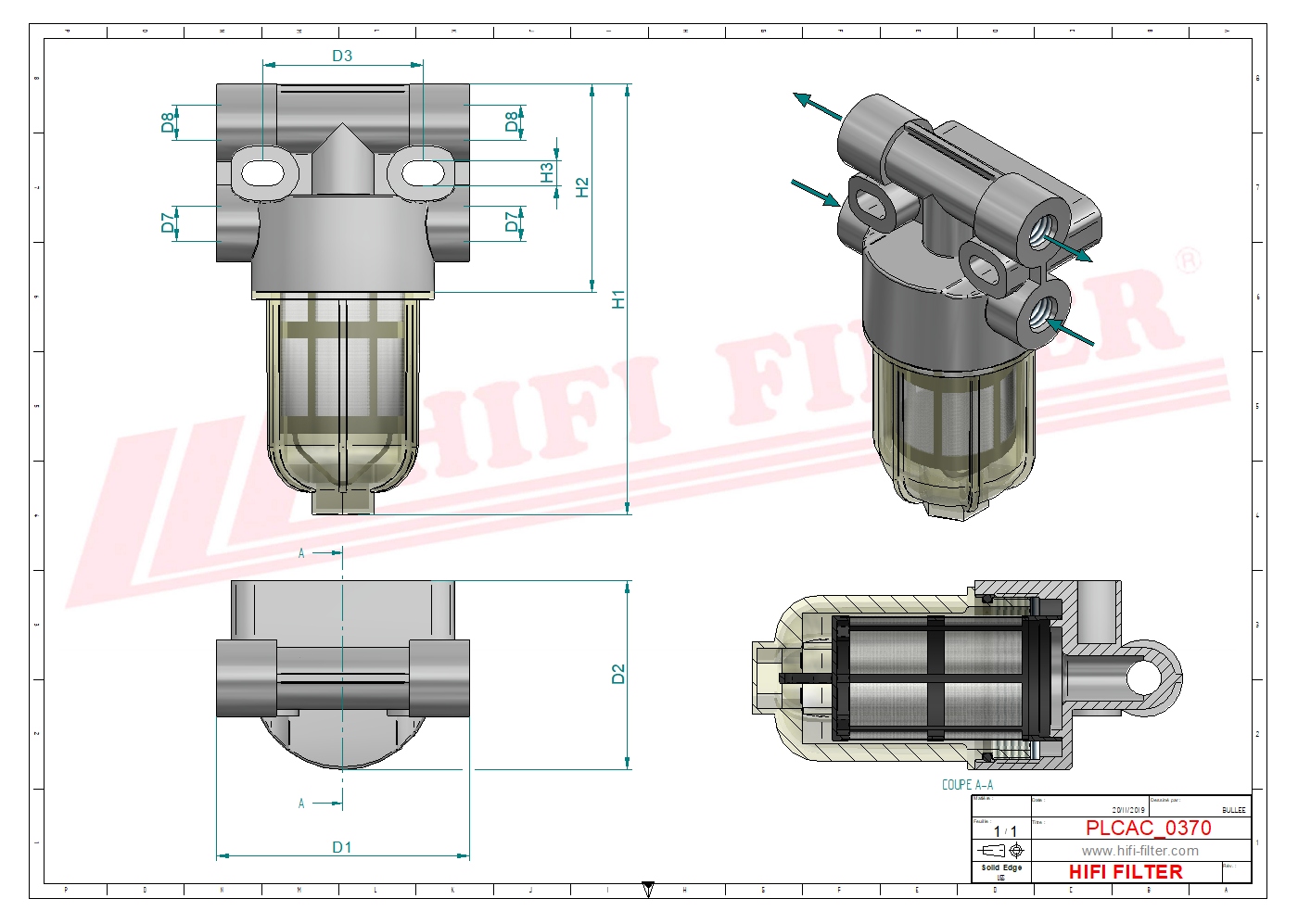 Schema tecnico Filtro carburante AN278127 per trattori e macchine agricole
