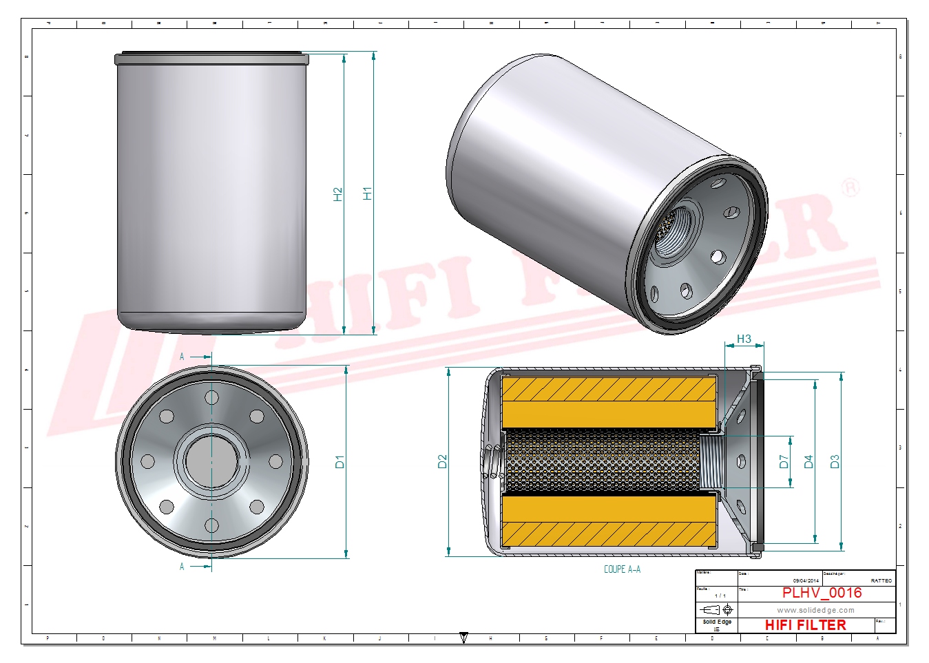 Schema tecnico Filtro idraulico AT167763 per trattori e macchine agricole