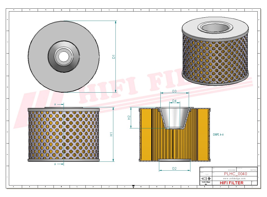 Schema tecnico Filtro olio