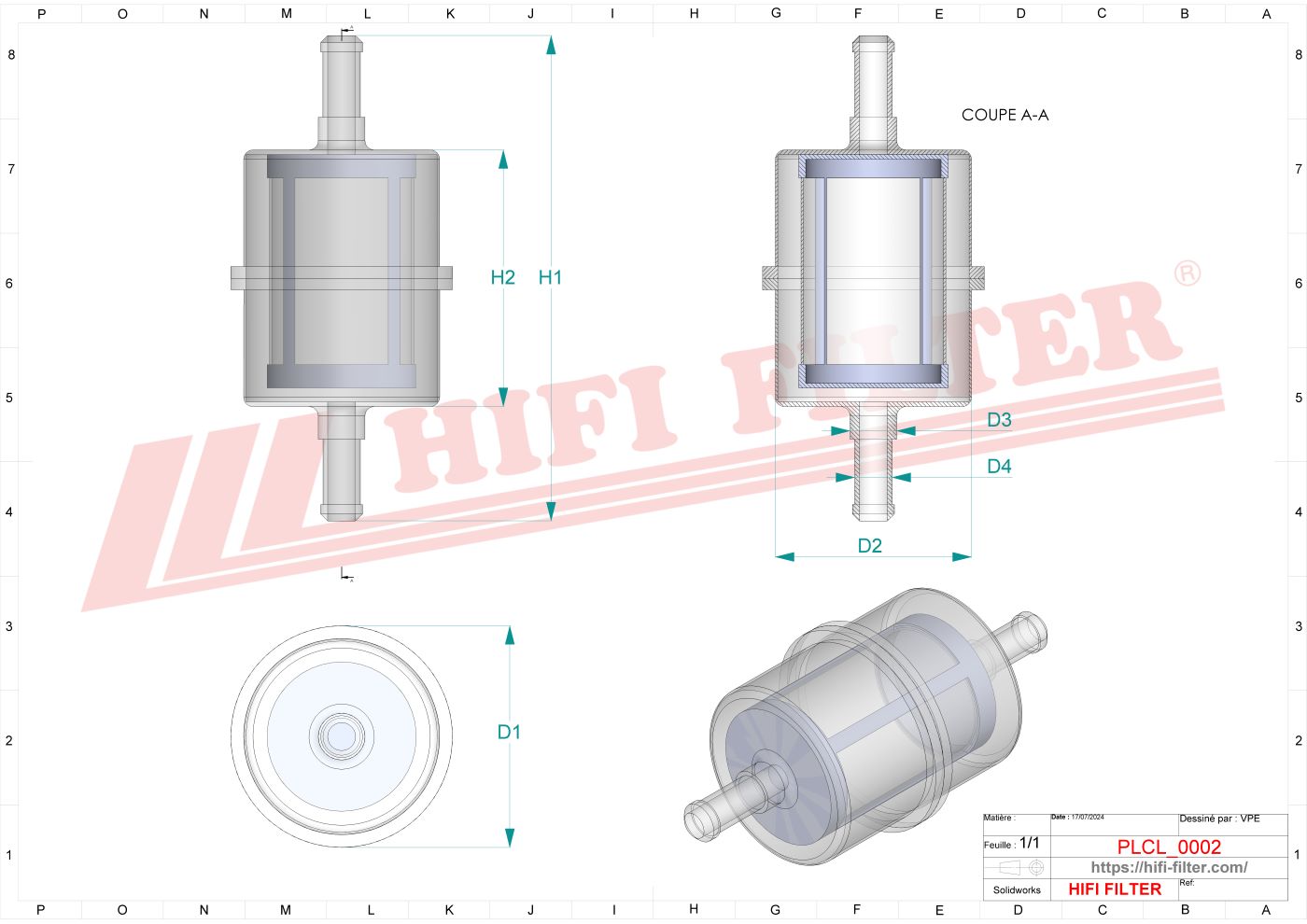 Schema tecnico Prefiltro aria