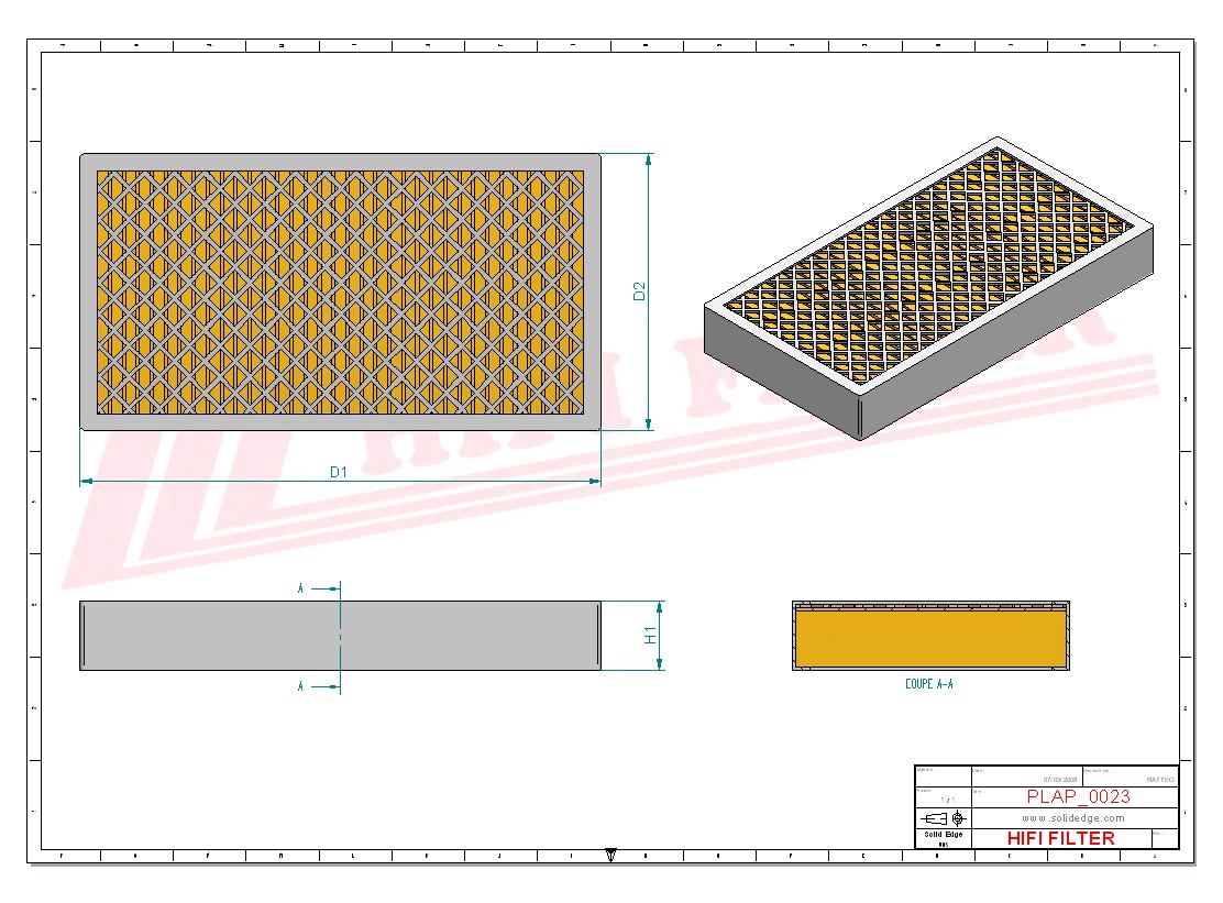 Schema tecnico Filtro aria