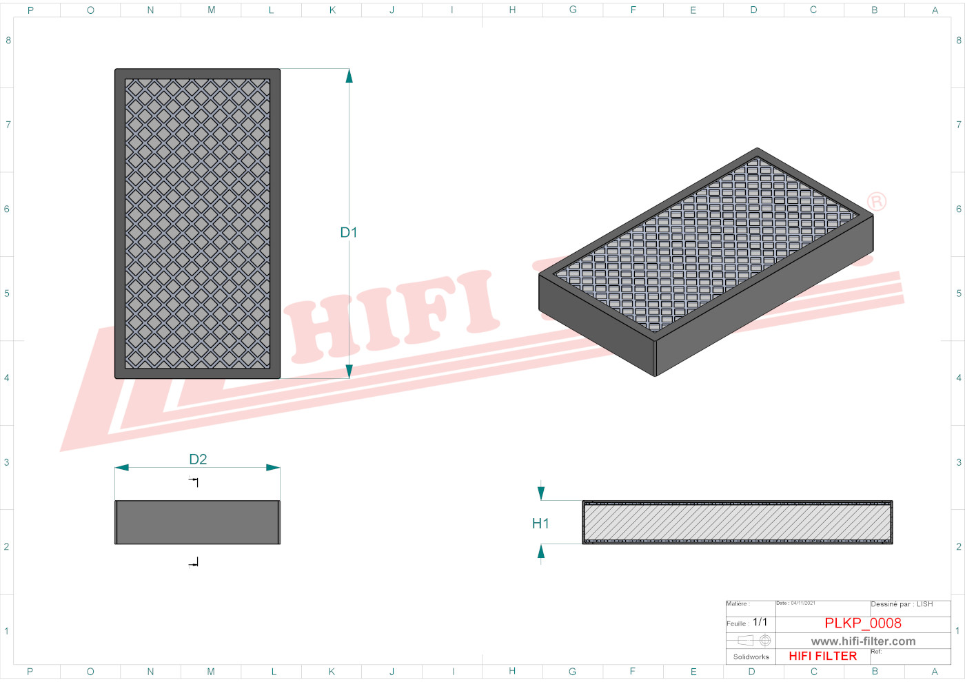 Schema tecnico Filtro abitacolo ai carboni attivi