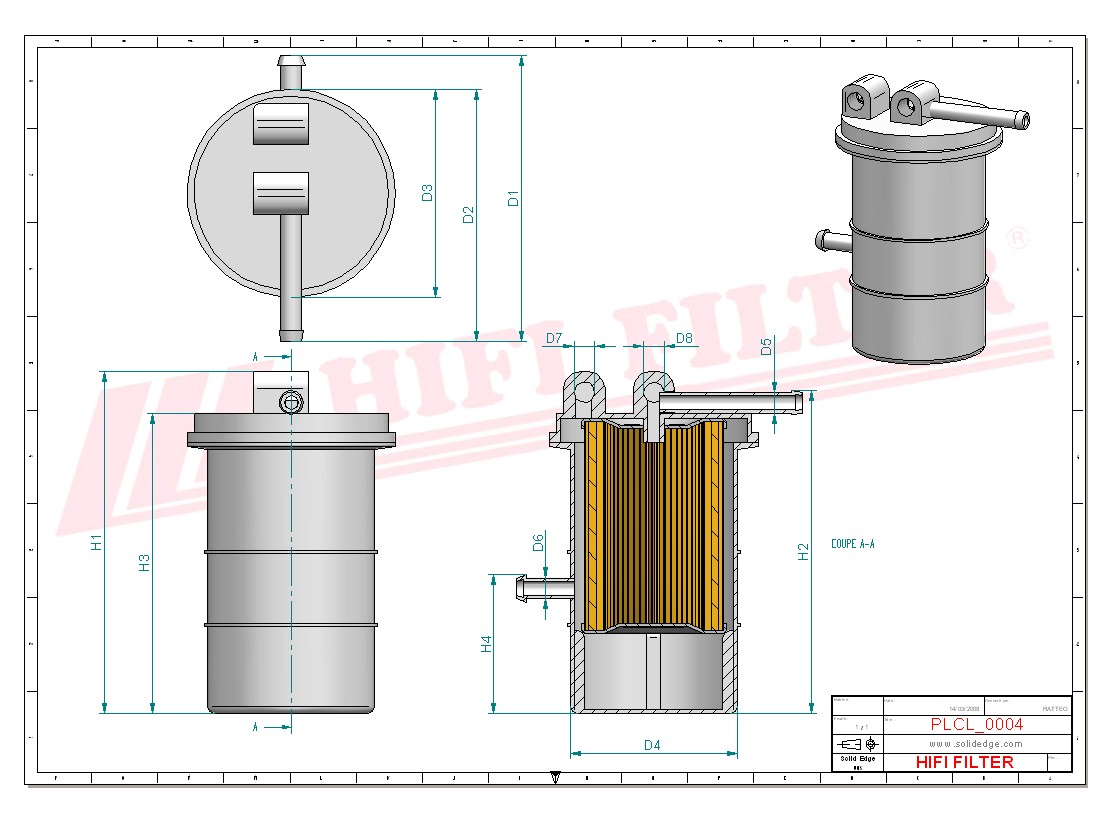 Schema tecnico Filtro carburante 13124020 per trattori e macchine agricole