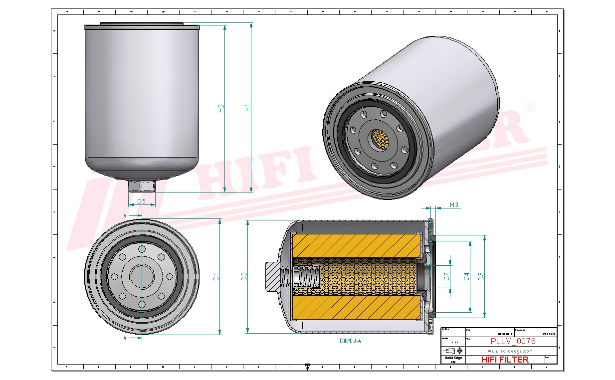 Schema tecnico Filtro olio 8003764 per trattori e macchine agricole