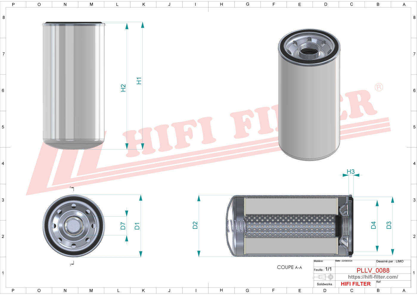 Schema tecnico Filtro olio 122-0756 per trattori e macchine agricole
