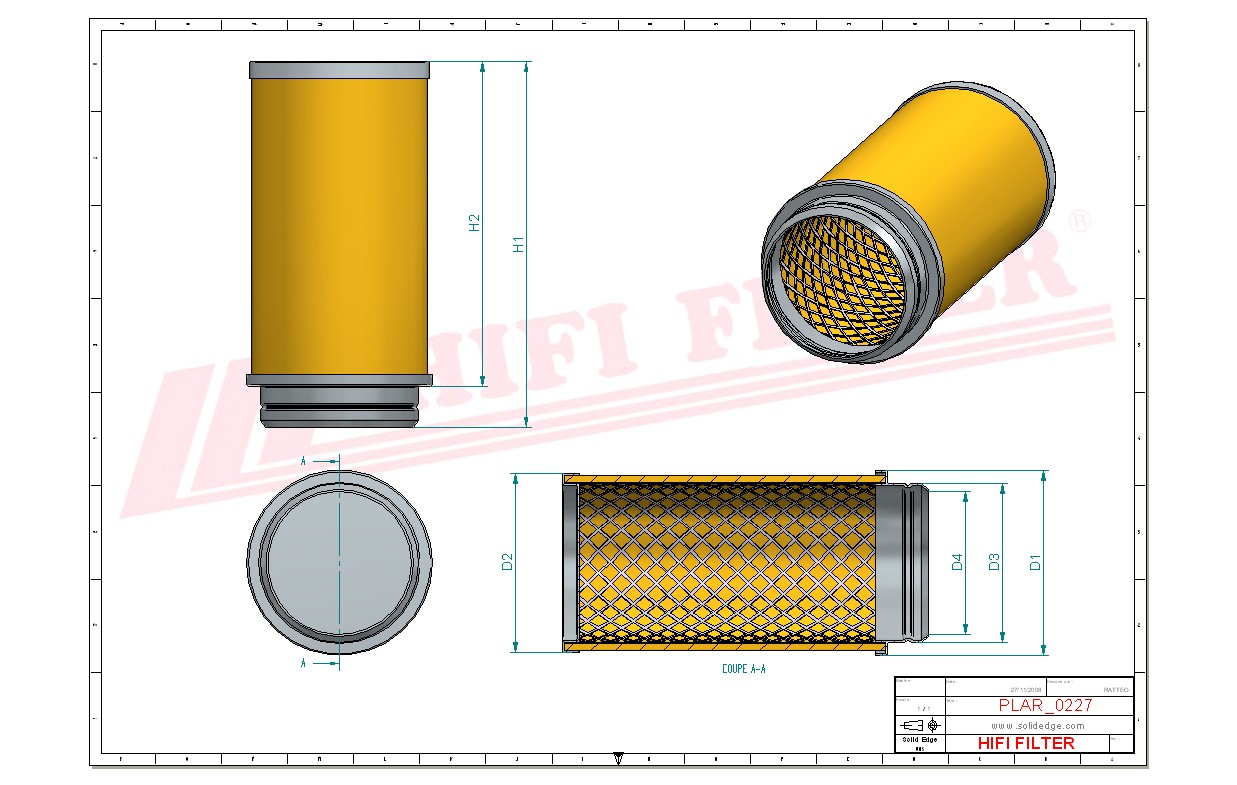 Schema tecnico Filtro aria A25317 P per trattori e macchine agricole