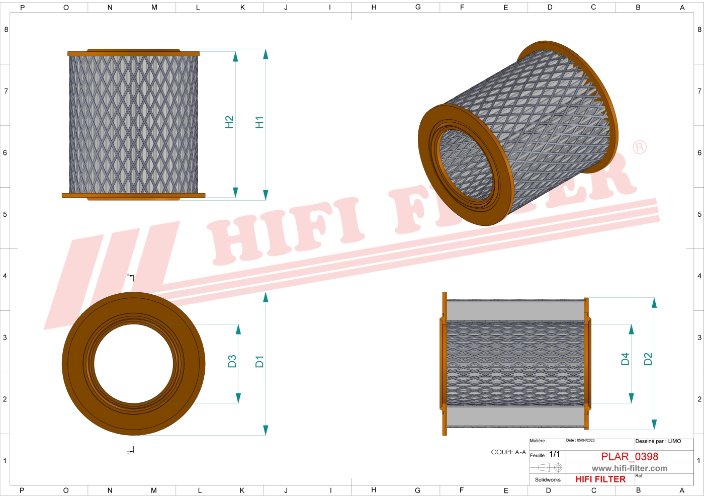 Schema tecnico Filtro aria 017010000 per trattori e macchine agricole