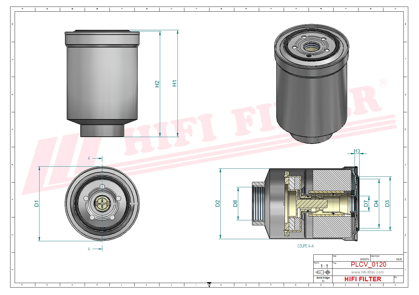 Schema tecnico Filtro carburante 186100-6320 per trattori e macchine agricole