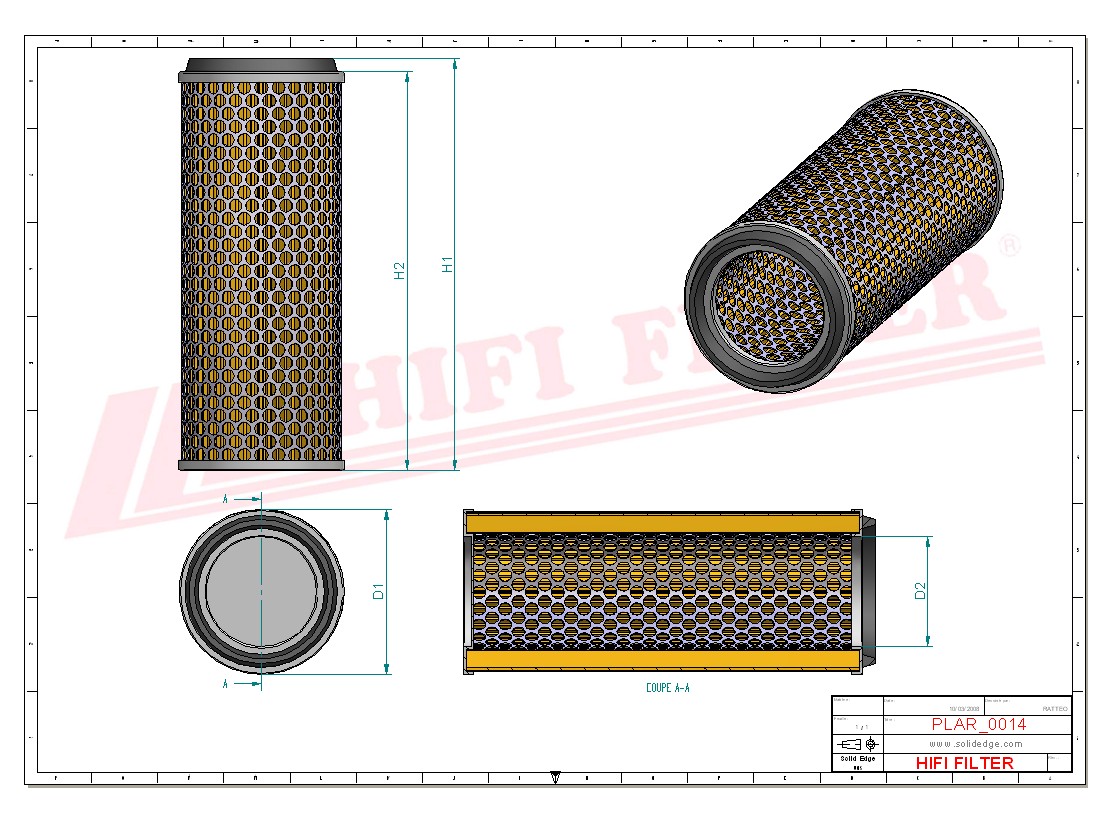 Schema tecnico Filtro aria 017014000 per trattori e macchine agricole