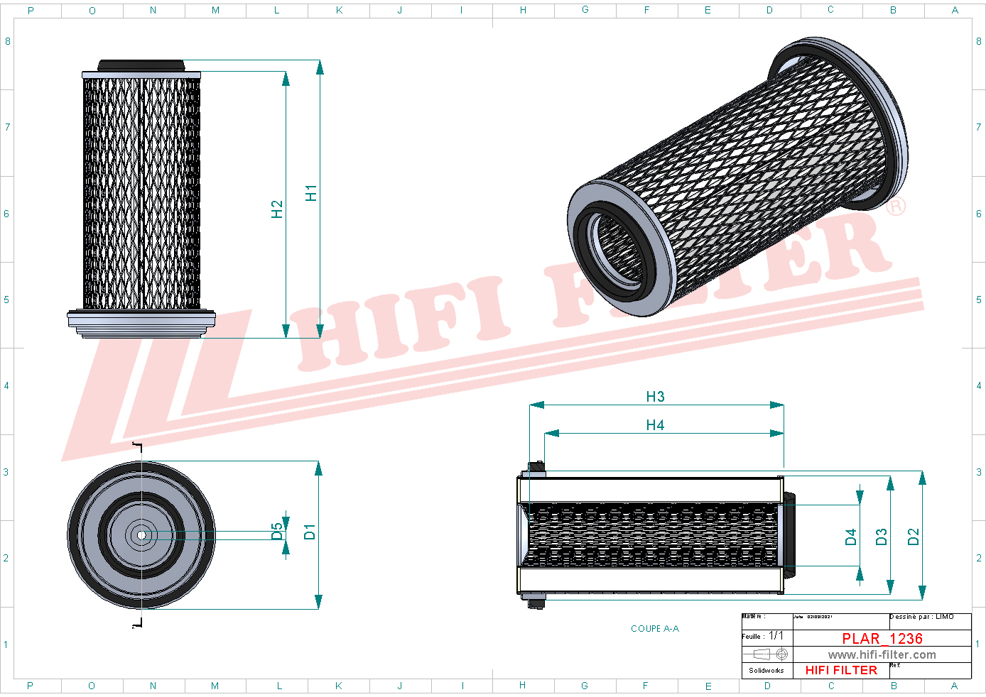 Schema tecnico Filtro aria 4507659104 per trattori e macchine agricole