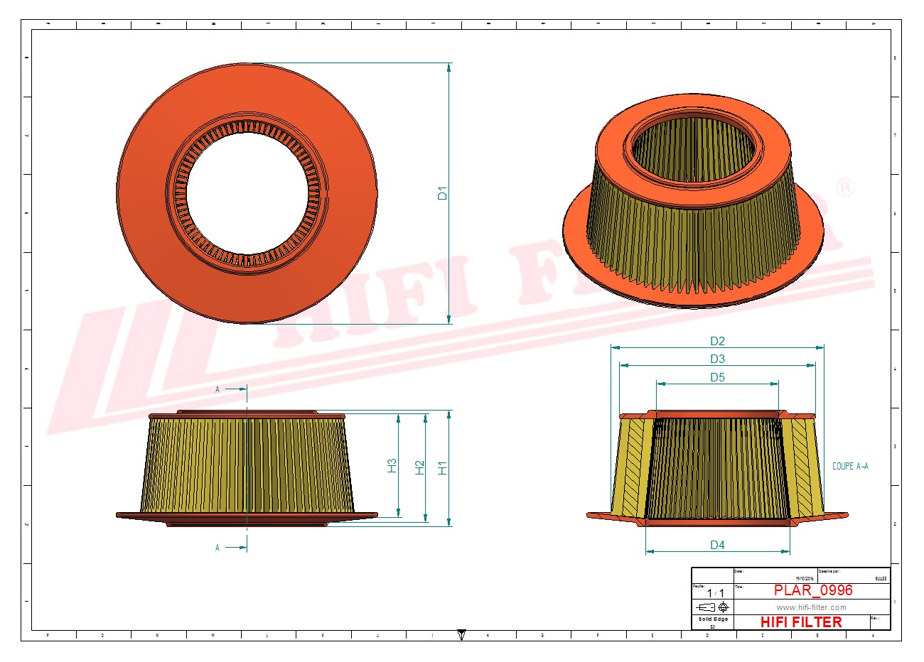 Schema tecnico Filtro aria C1936 per trattori e macchine agricole