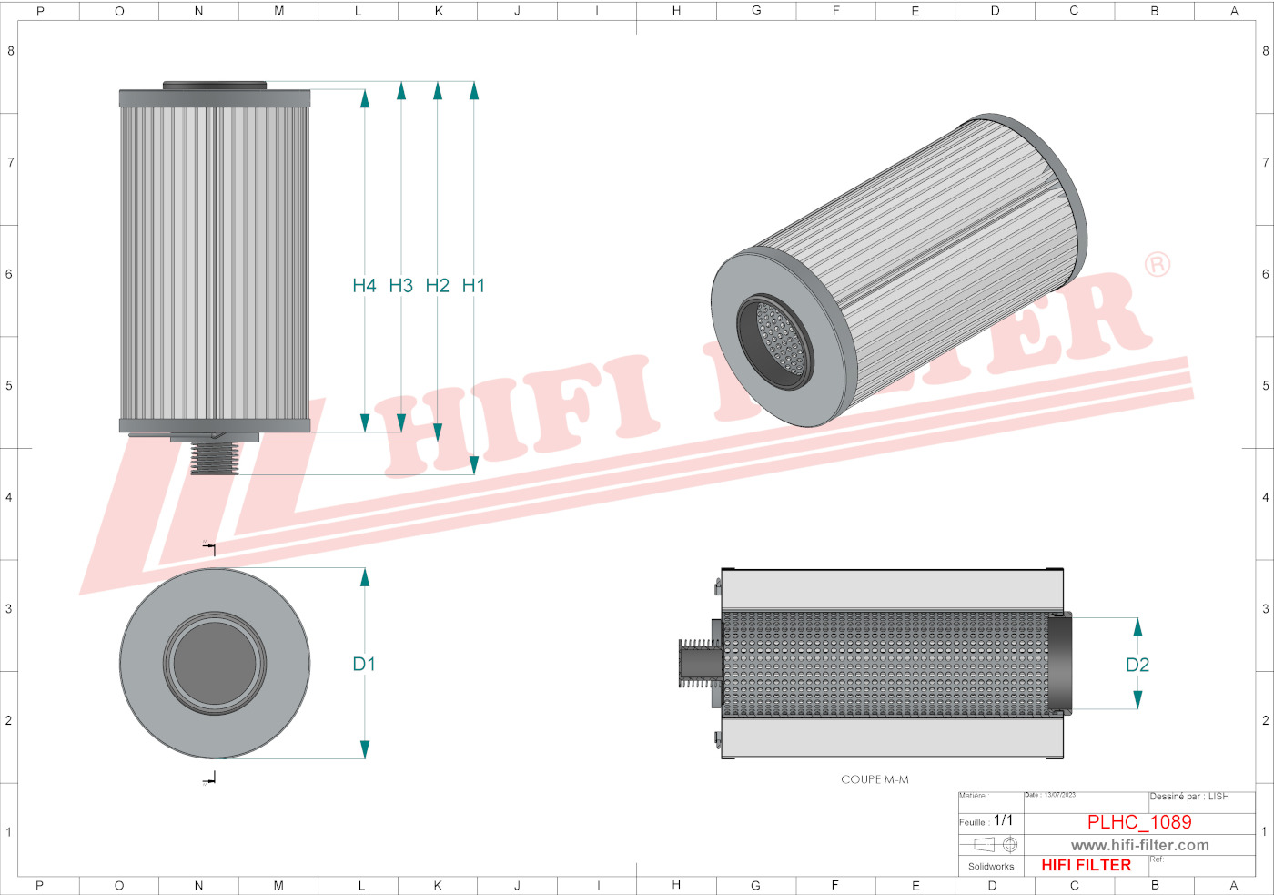 Schema tecnico Filtro olio
