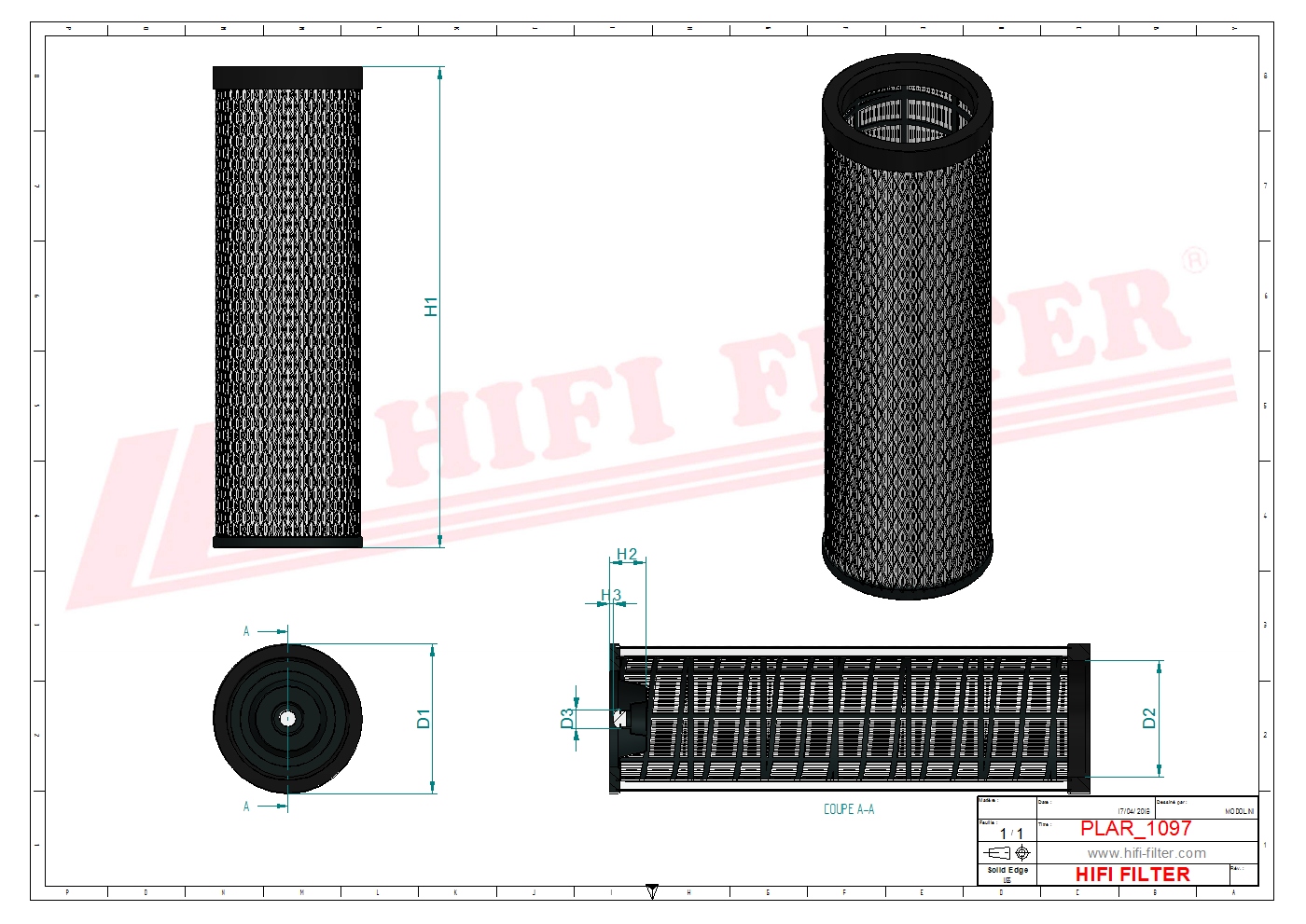 Schema tecnico Filtro aria 4716955 per trattori e macchine agricole
