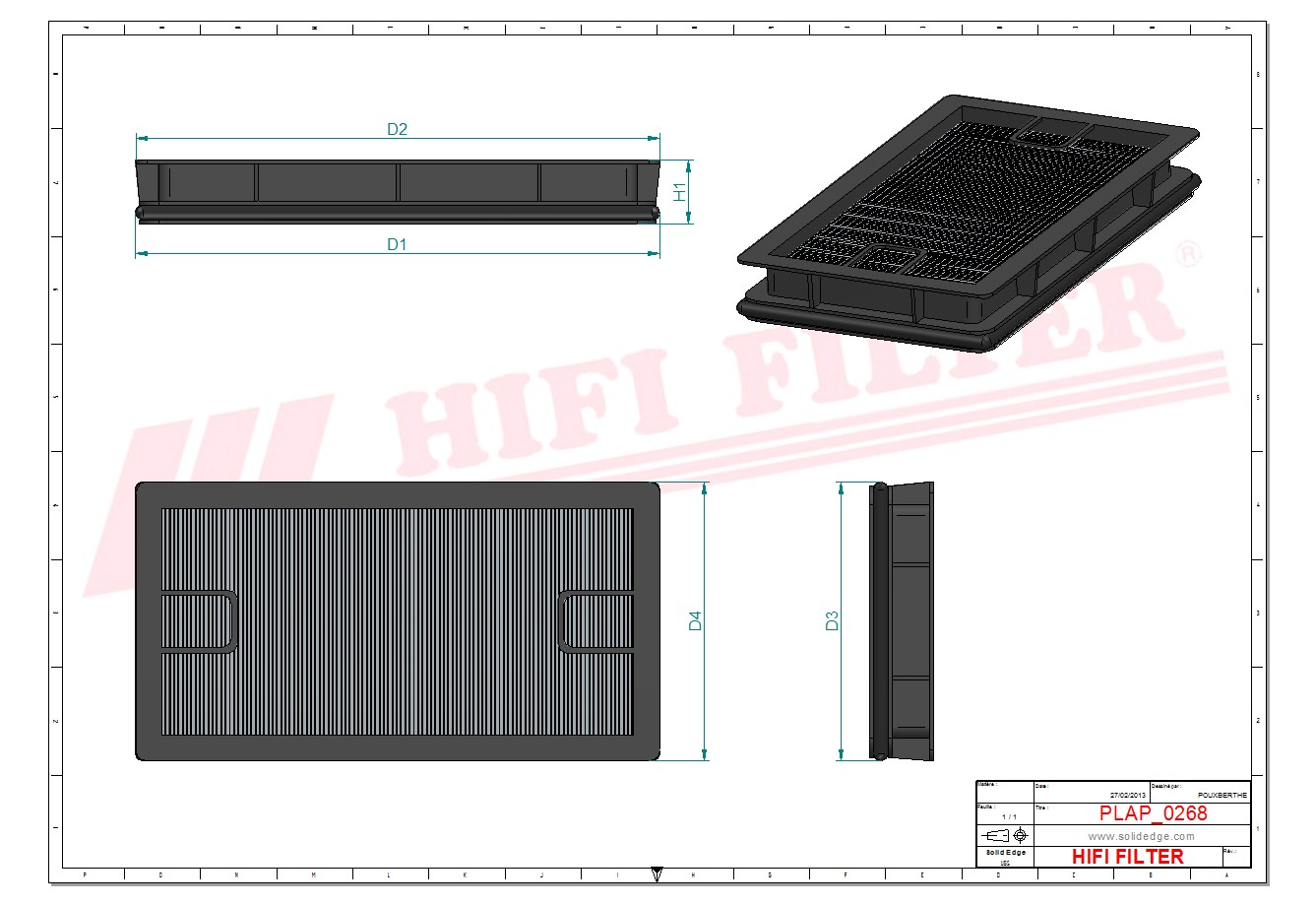 Schema tecnico Filtro aria P64-1539 per trattori e macchine agricole