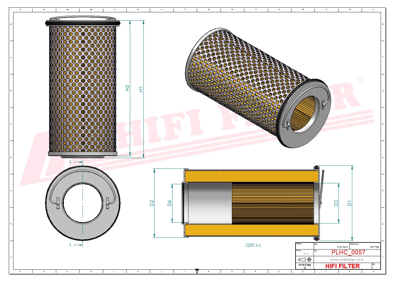 Schema tecnico Filtro idraulico NO042080 per trattori e macchine agricole