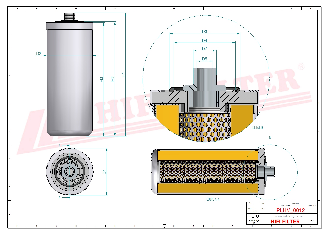 Schema tecnico Filtro idraulico 10501-32354 per trattori e macchine agricole