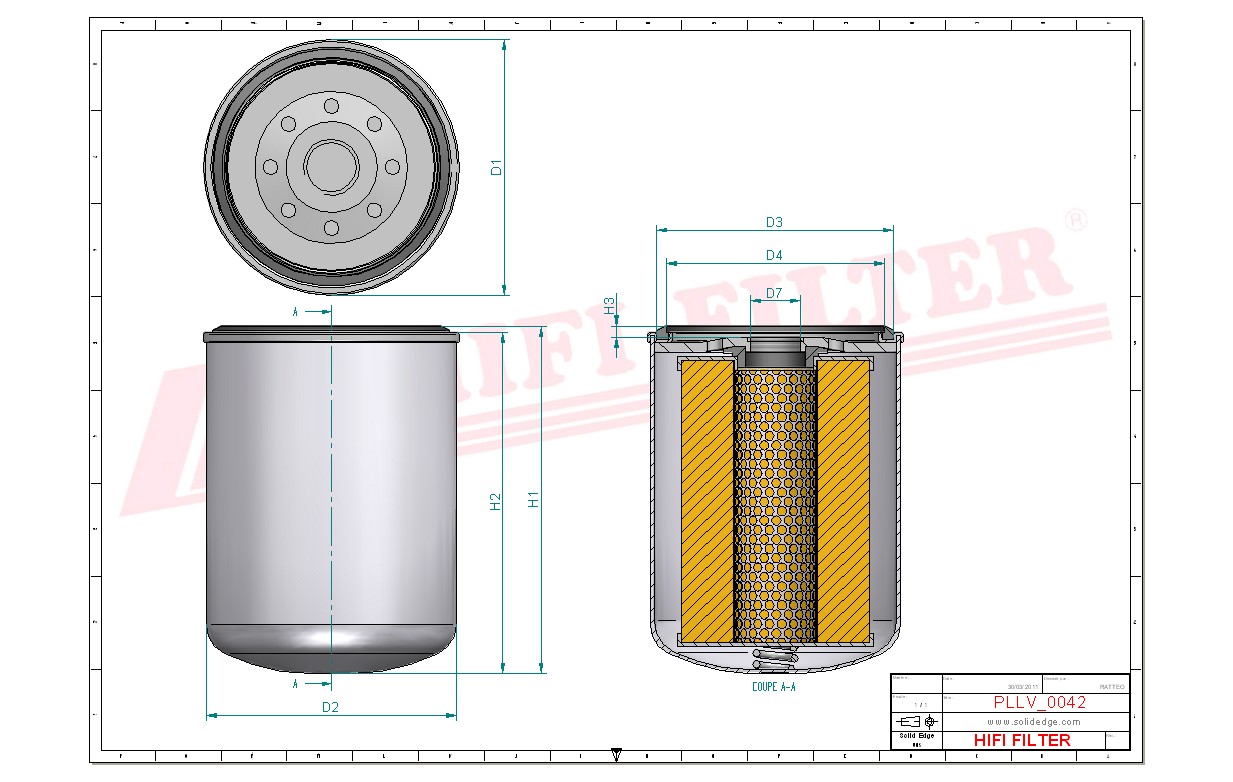 Schema tecnico Filtro olio