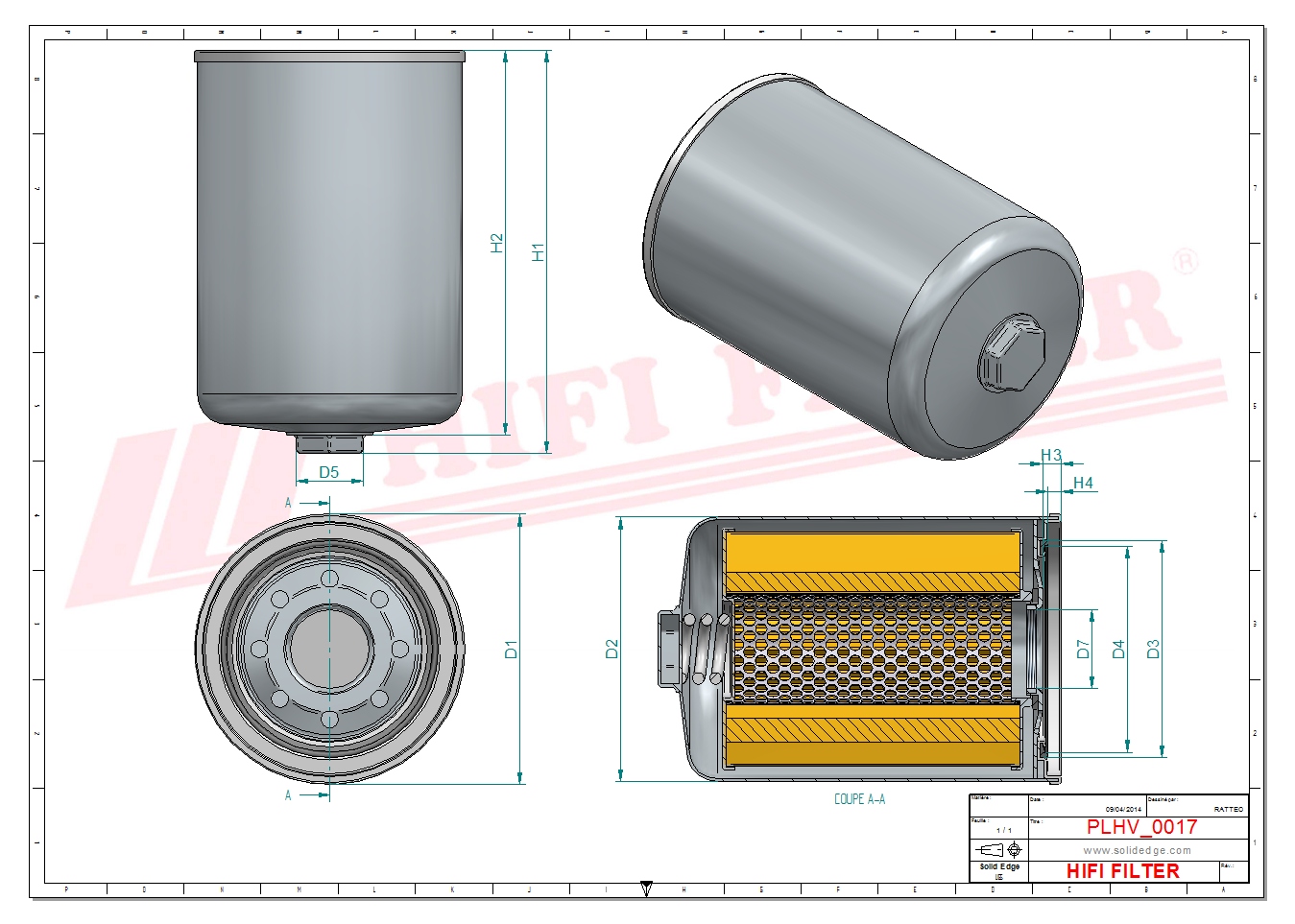 Schema tecnico Filtro olio