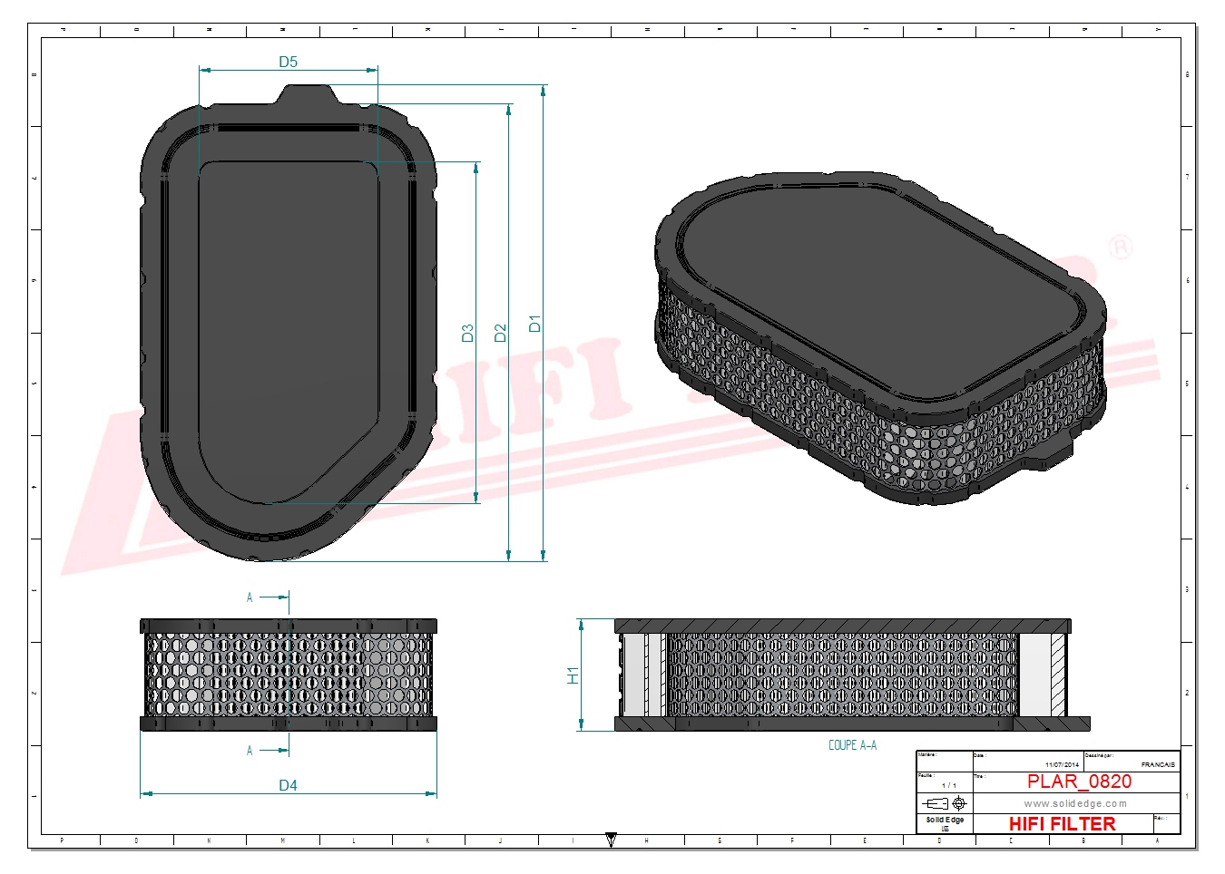 Schema tecnico Filtro aria 6208301 per trattori e macchine agricole