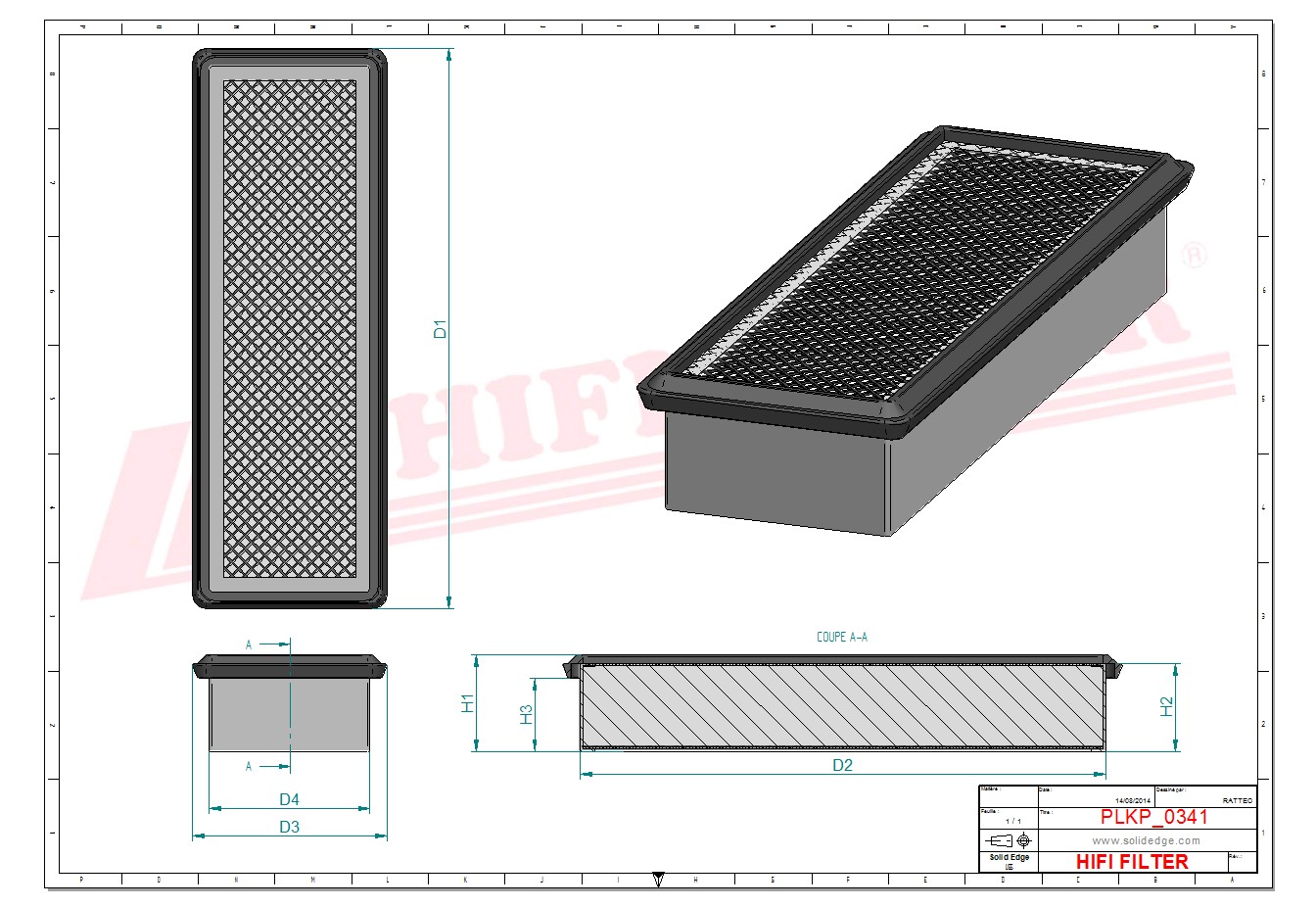 Schema tecnico Filtro abitacolo ai carboni attivi