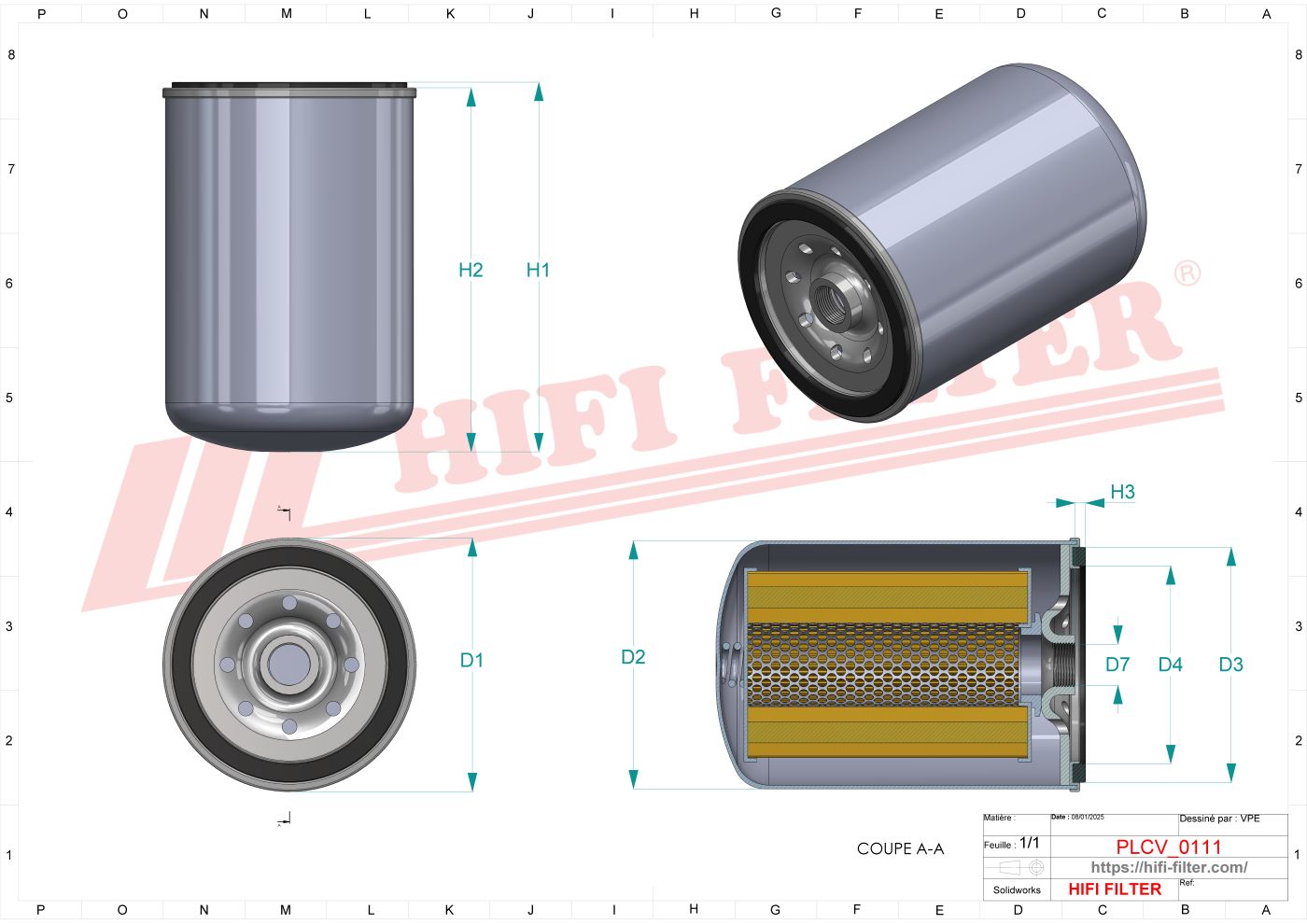 Schema tecnico Filtro carburante 50294170 per trattori e macchine agricole
