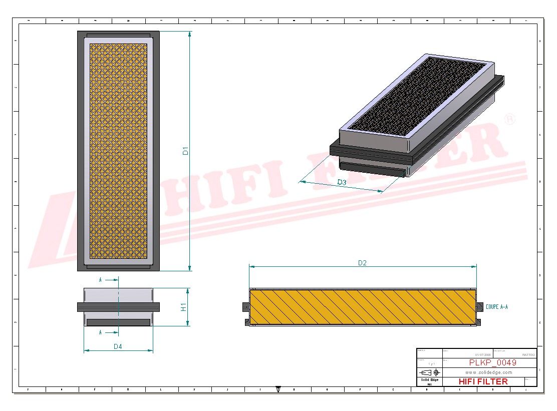 Schema tecnico Filtro abitacolo ai carboni attivi