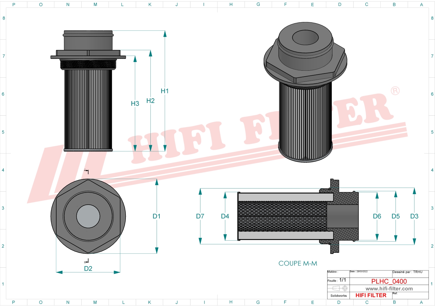 Schema tecnico Filtro idraulico P76-5208 per trattori e macchine agricole